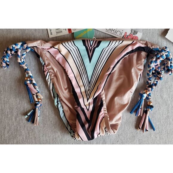 BIKINI LAB MULTI COLOR REVERSIBLE BRAIDED SIDE TIE WITH TASSLE BOTTOM NWT - Picture 1 of 7